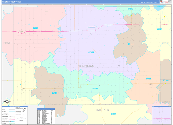 Kingman County, KS Zip Code Map
