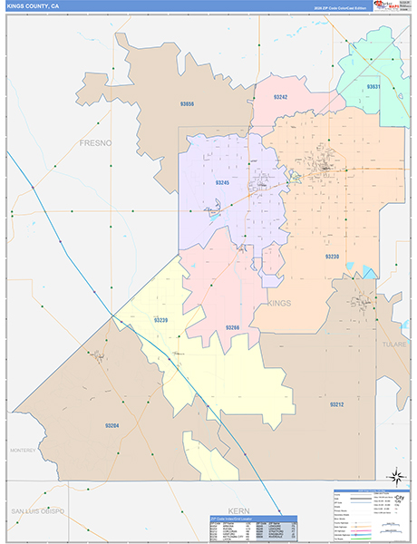 Kings County, CA Map Color Cast Style