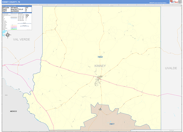 Kinney County, TX Zip Code Map