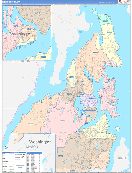 Kitsap County, WA Wall Map Color Cast Style
