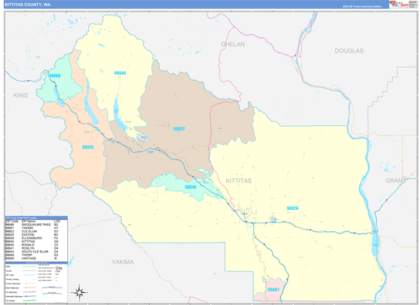 Kittitas County, WA Zip Code Map