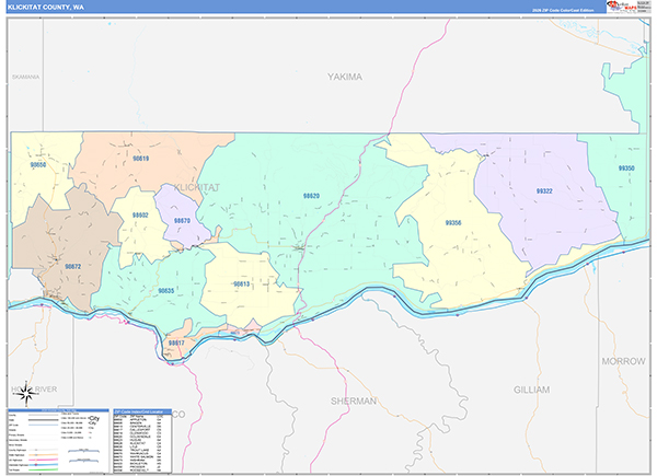 Klickitat County, WA Wall Map Color Cast Style