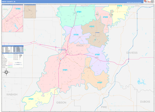 Knox County, IN Zip Code Map