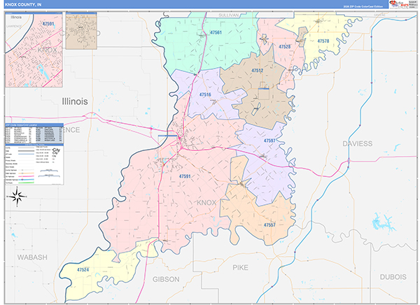 Knox County, IN Zip Code Map