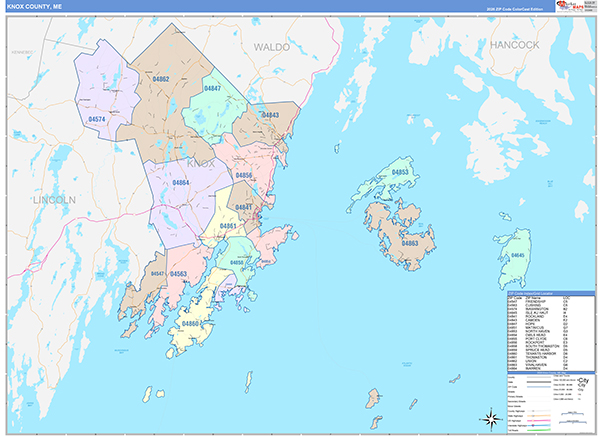 Knox County, ME Wall Map Color Cast Style