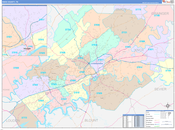 Knox County, TN Zip Code Map