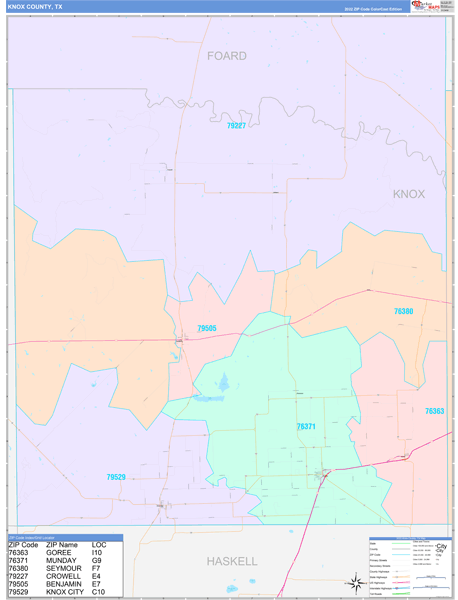 Knox County, TX Wall Map Color Cast Style