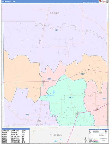 Knox County, TX Zip Code Map