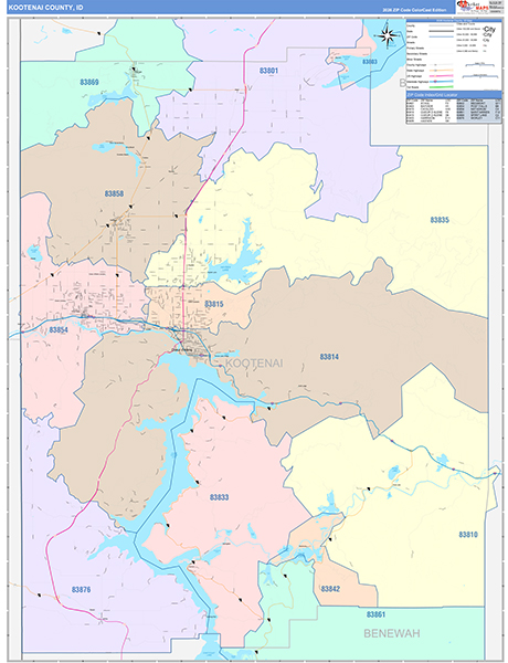 Kootenai County, ID Wall Map Color Cast Style