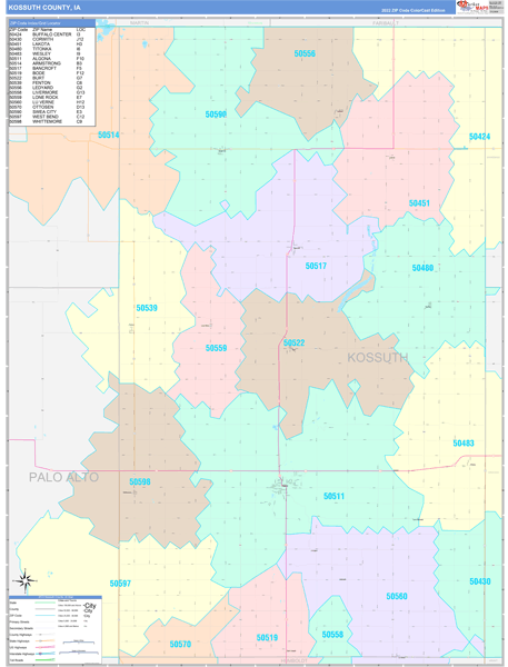 Kossuth County Wall Map Color Cast Style