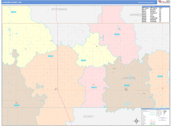 La Moure County, ND Wall Map Color Cast Style by MarketMAPS - MapSales