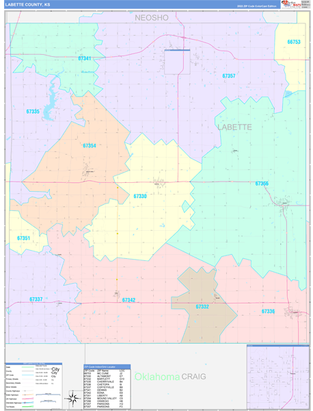 Labette County Wall Map Color Cast Style