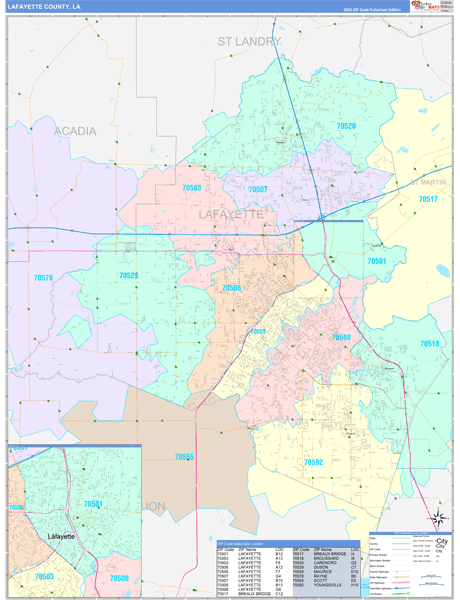 Lafayette Parish (County), LA Wall Map