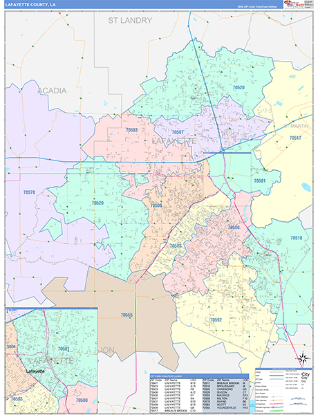 Lafayette Parish (County), LA Wall Map Color Cast Style