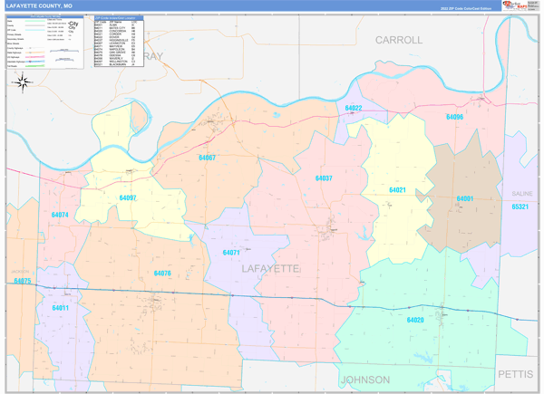 Lafayette County, MO Wall Map Color Cast Style