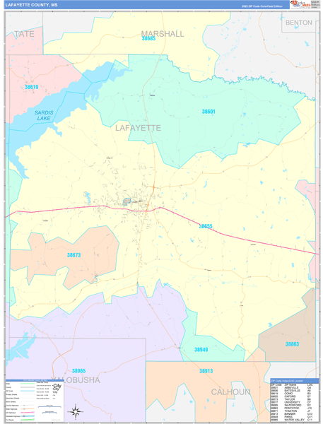 Lafayette County, MS Zip Code Map
