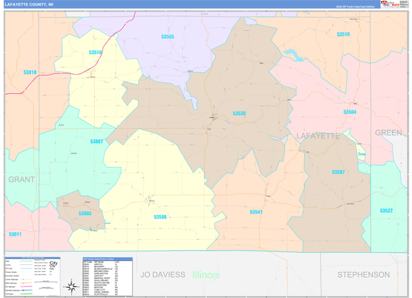 Lafayette County Wall Map Color Cast Style