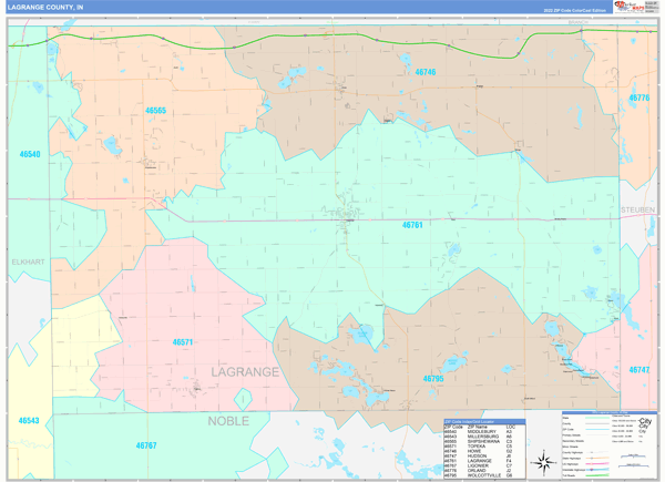 Lagrange County Wall Map Color Cast Style