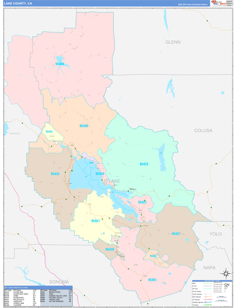 Lake County, CA Wall Map Color Cast Style