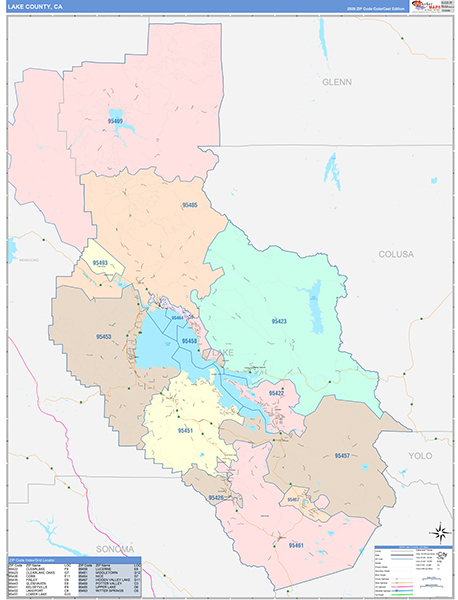 Lake County, CA Map Color Cast Style
