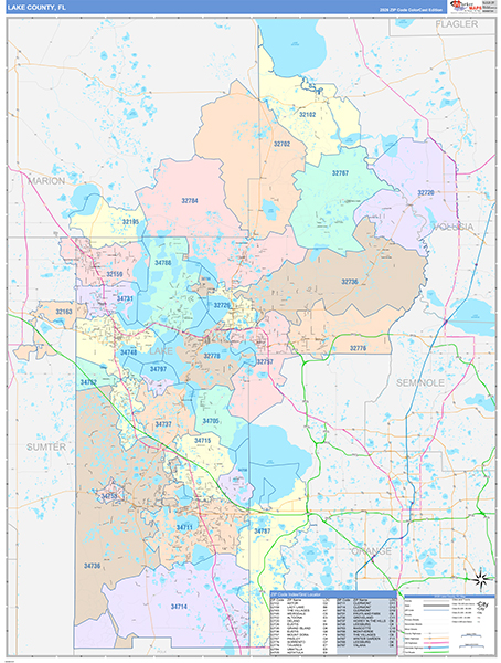 Lake County, FL Wall Map Color Cast Style