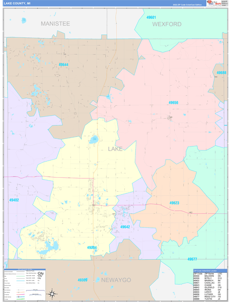 Lake County, MI Zip Code Map