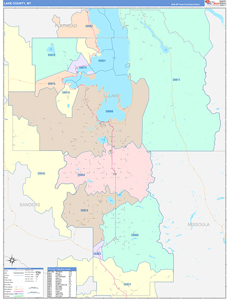Lake County, MT Wall Map