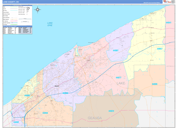 Lake County OH 5 Digit Zip Code Maps Color Cast