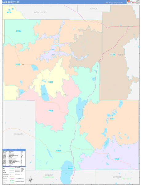 Lake County, OR Zip Code Map