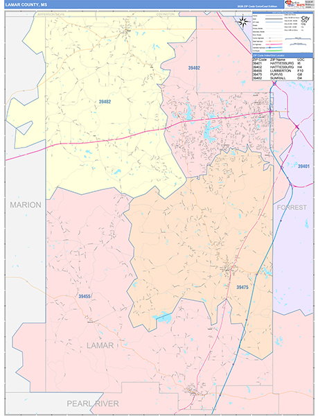 Lamar County, MS Zip Code Map