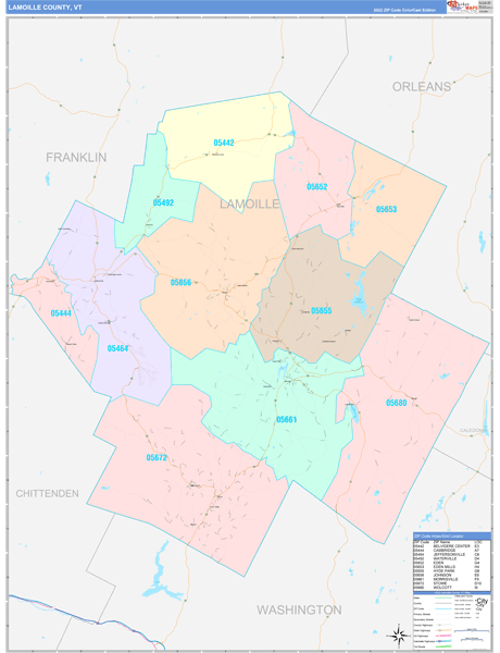 Lamoille County, VT Zip Code Map