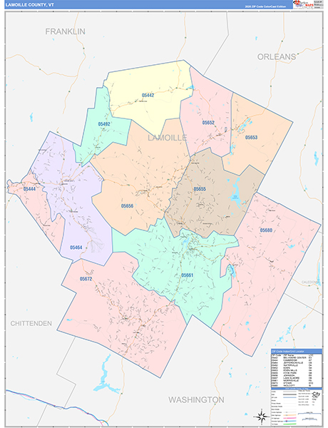 Lamoille County, VT Wall Map