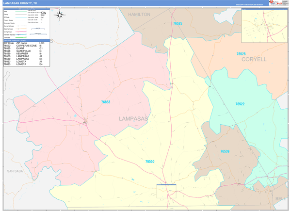 Lampasas County, TX Zip Code Map