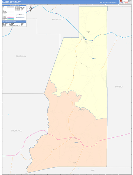 Lander County, NV Zip Code Map