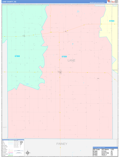 Lane County, KS Zip Code Map