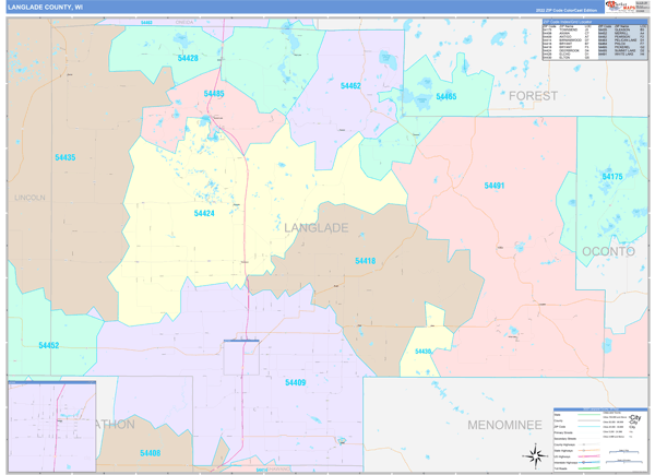 Langlade County, WI Zip Code Map