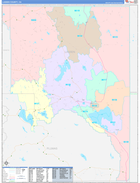 Lassen County, CA Wall Map Color Cast Style
