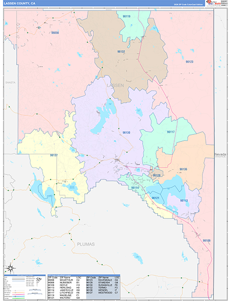 Lassen County, CA Map Color Cast Style