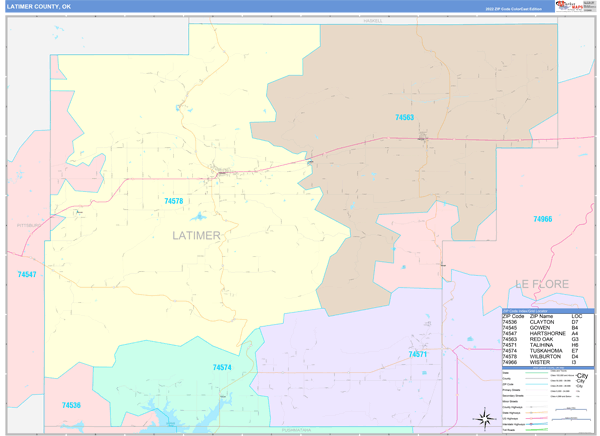 Latimer County, OK Zip Code Map