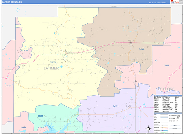 Latimer County, OK Zip Code Map