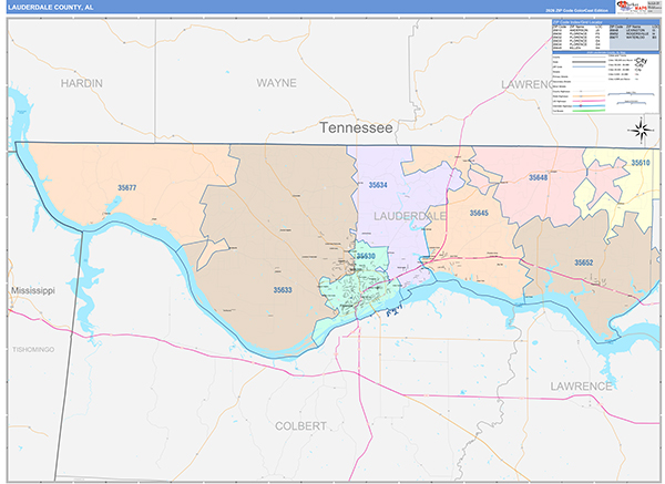 Lauderdale County, AL Zip Code Map