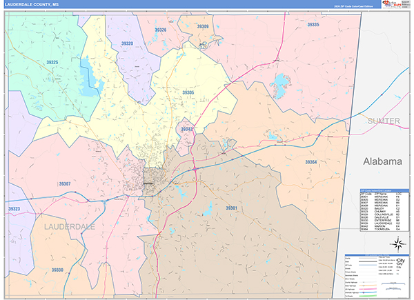 Lauderdale County, MS Zip Code Map