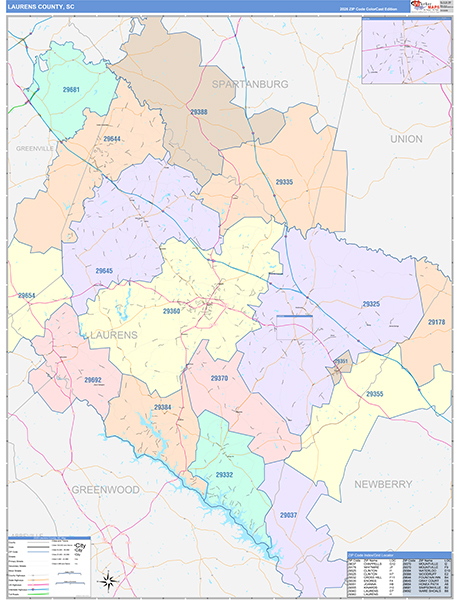 Laurens County, SC Wall Map