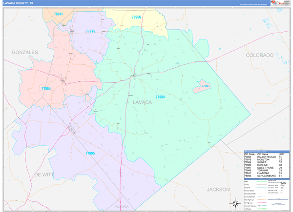 Lavaca County, TX Zip Code Map