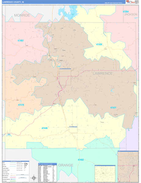 Lawrence County, IN Zip Code Map