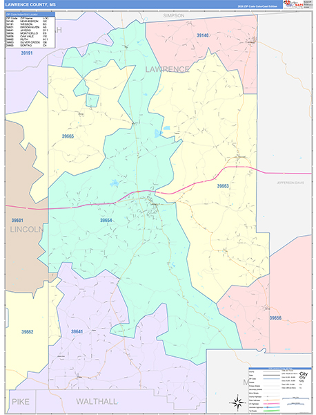 Lawrence County, MS Zip Code Map