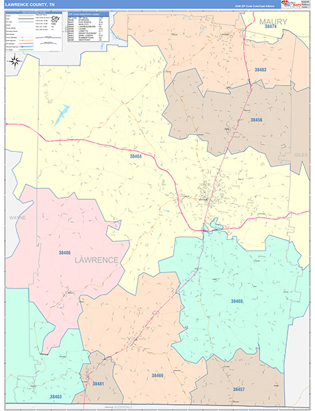 Lawrence County, TN Zip Code Map