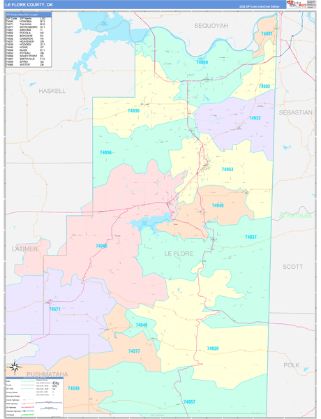 Le Flore County, OK Wall Map Color Cast Style by MarketMAPS - MapSales