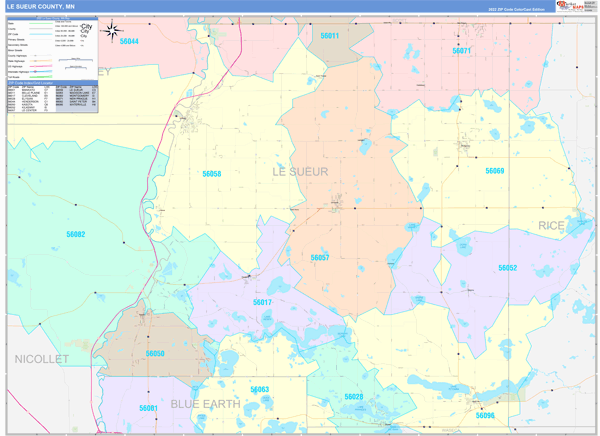 Le Sueur County, MN Wall Map Color Cast Style by MarketMAPS - MapSales