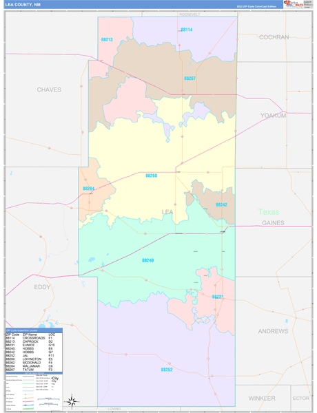 Lea County, NM Wall Map Color Cast Style